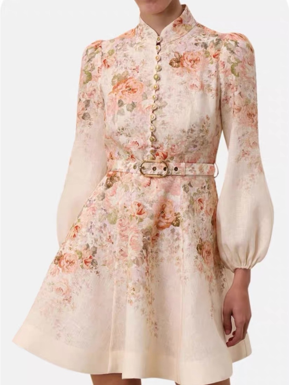 Zimmermann Floral Belted Fit-and-Flare Dress in Blush Pink